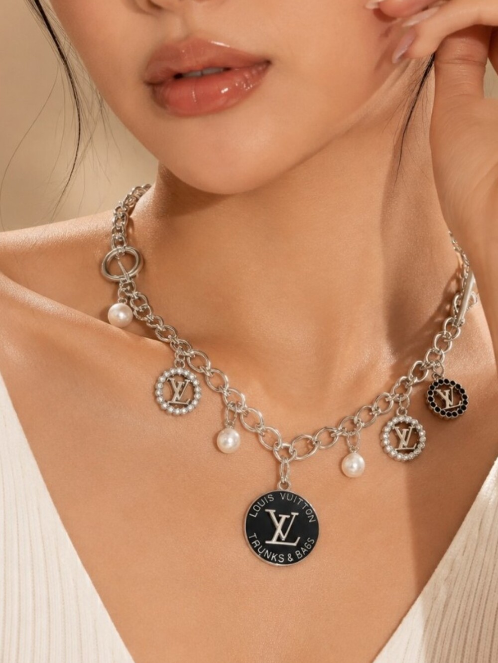 Stainless Steel LV TRUNKS & Bags Zip Pull 2way Bracelet/necklace